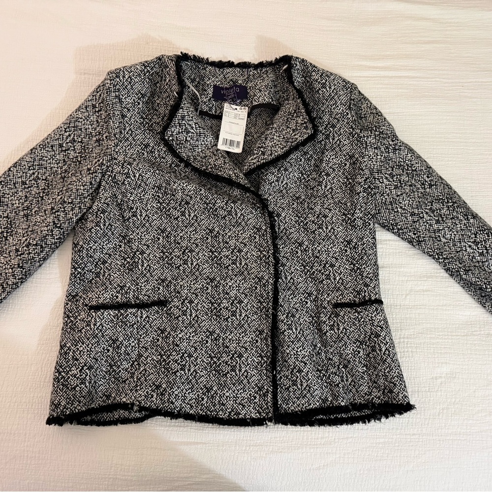 Mango Violetta Women's Black and White Tweed Jacket